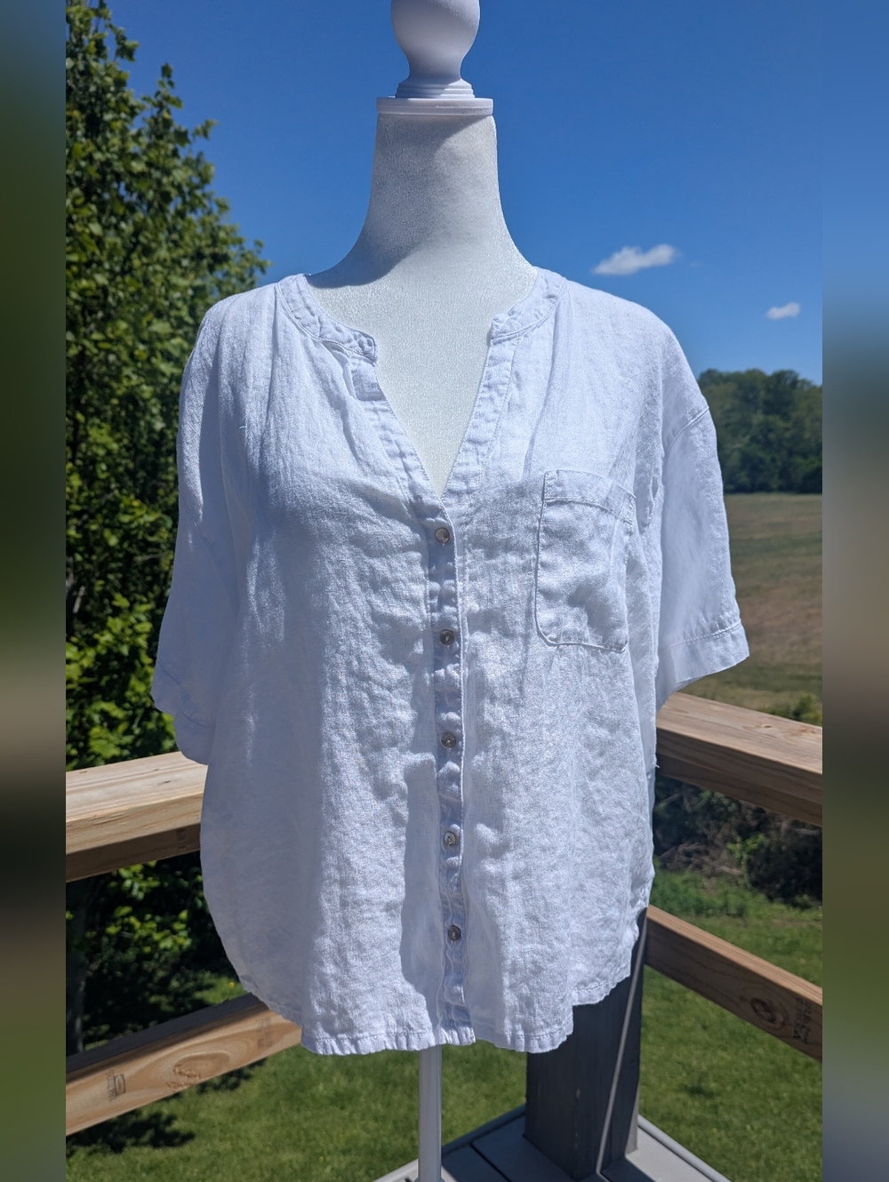 C&C California Linen Blouse White Size XL